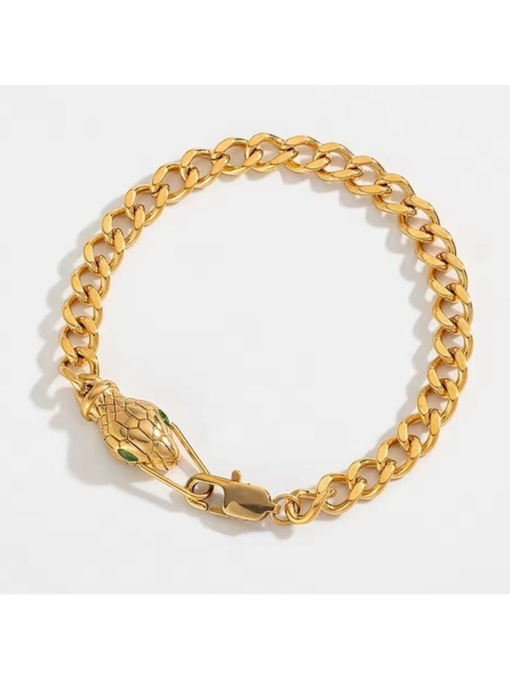 Serpenti Snake Green Eyes Gold Stainless Steel Serpenti Bracelet